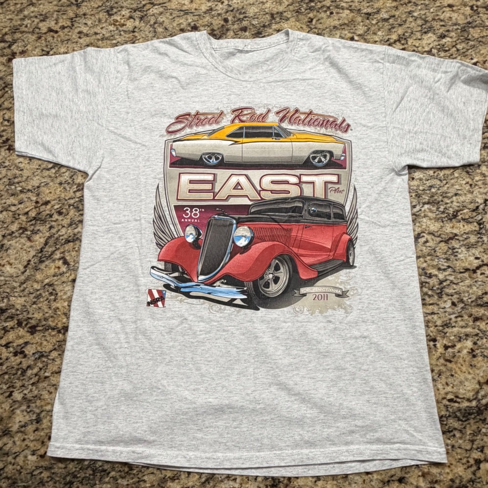 NSRA Street Rod Nationals East 2011 T-Shirt Mens Gray Car Graphic Tee XL v